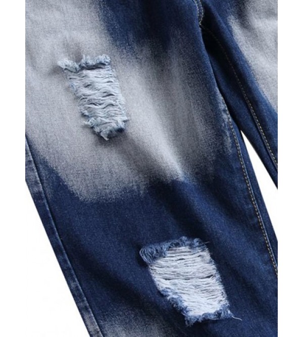 Faded Ripped Zipper Button Denim Jeans