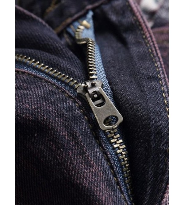 Vintage Ripped Button Zipper Fly Pockets Jeans
