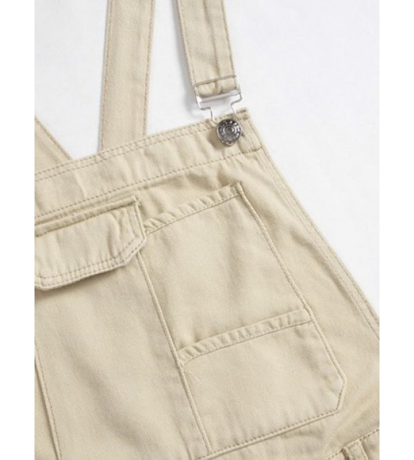 Kangaroo Pocket Solid Color Denim Jumpsuit