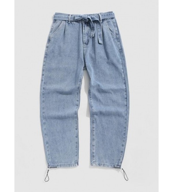 Drawstring Legs Loose Fit Straight Baggy Jeans