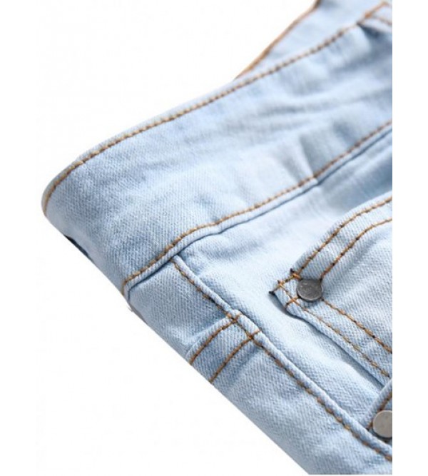 Distressed Long Floral Embroidery Ripped Jeans