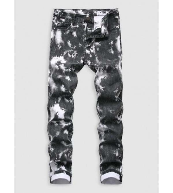 Tie-dye Pattern Cuffed Stretch Jeans