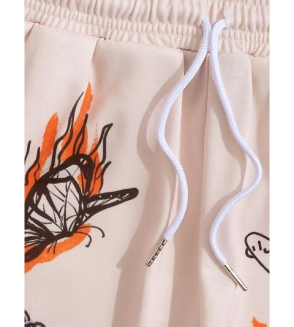 Figure And Snake Print Pocket Beam Feet Graphic Y2K Aesthetic Sweatpants