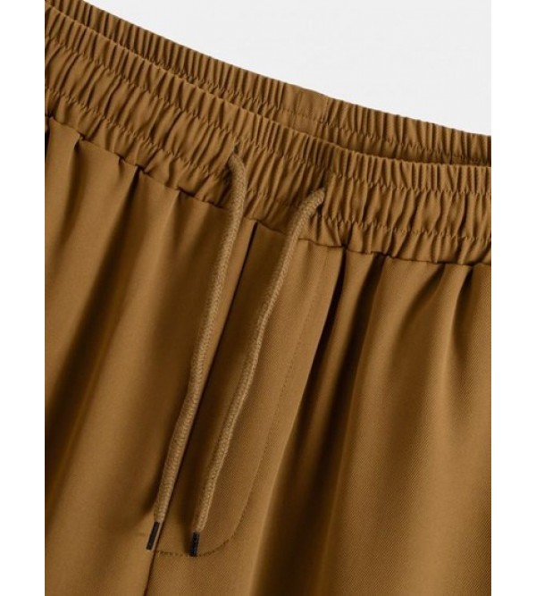 Solid Color Drawstring Casual Pants