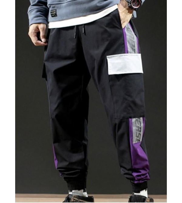 Letter Print Contrast Cargo Jogger Techwear Pants