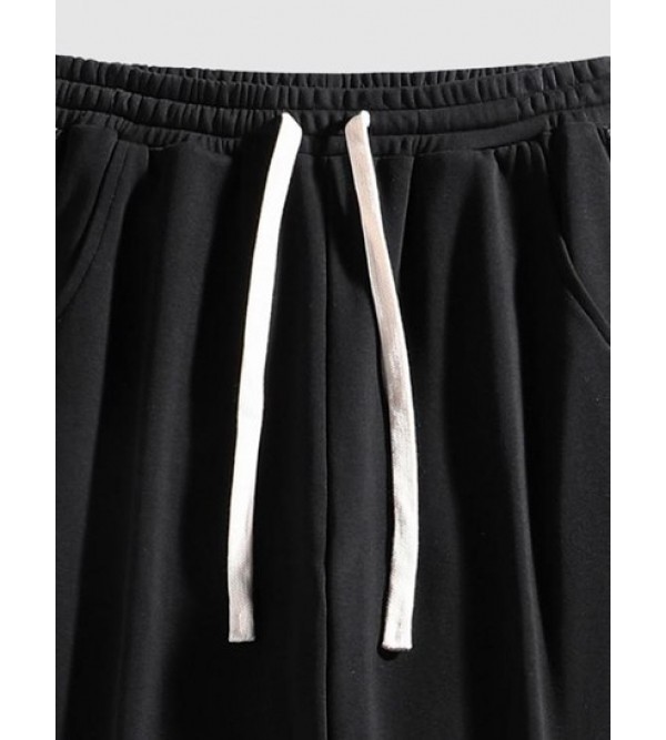 Pockets Patched Drawstring Jogger Pants
