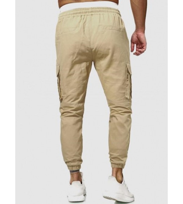 Solid Color Drawstring Pockets Cargo Pants
