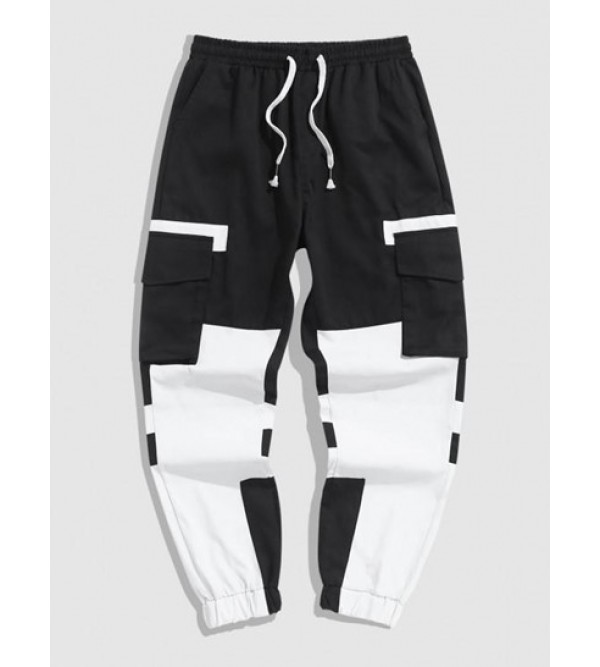 Colorblock Flap Pocket Beam Feet Cargo Pants