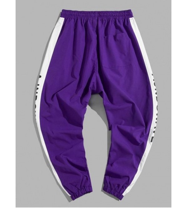 Letter Pattern Colorblock Casual Jogger Pants