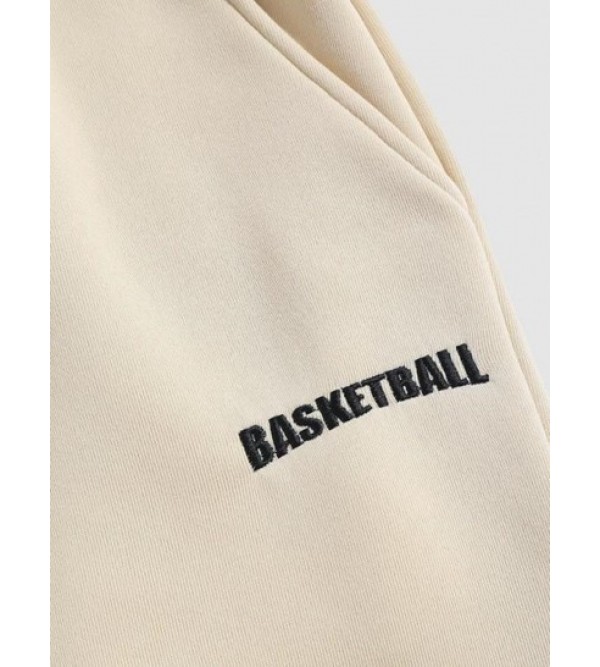 Letter BASKETBALL Embroidered Fleece-lined Sweatpants