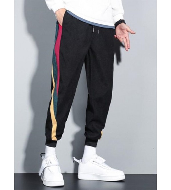 Color Spliced Corduroy Drawstring Jogger Pants