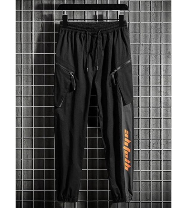 Colorblock Letter Print Cargo Techwear Pants