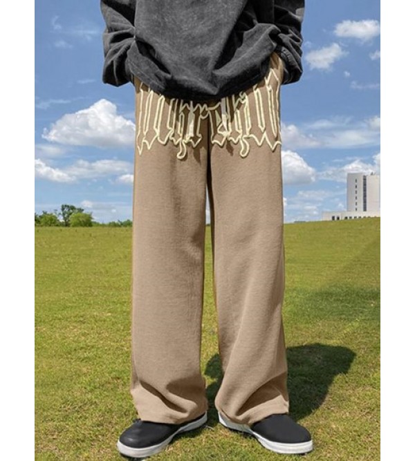 Textured Drawstring Letter Graphic Straight Pants