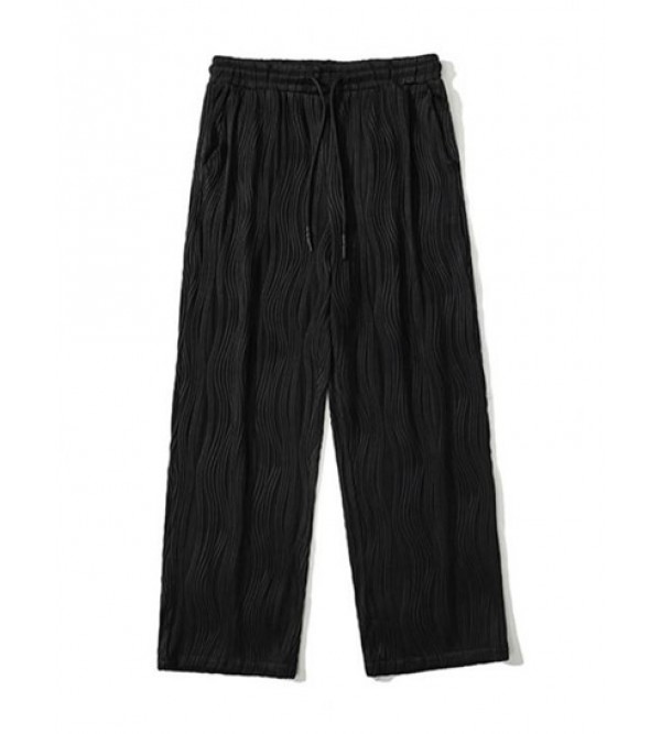 Solid Color Wave Textured Casual Pants