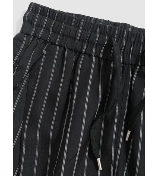 Pinstripe Pattern Drawstring Casual Pants