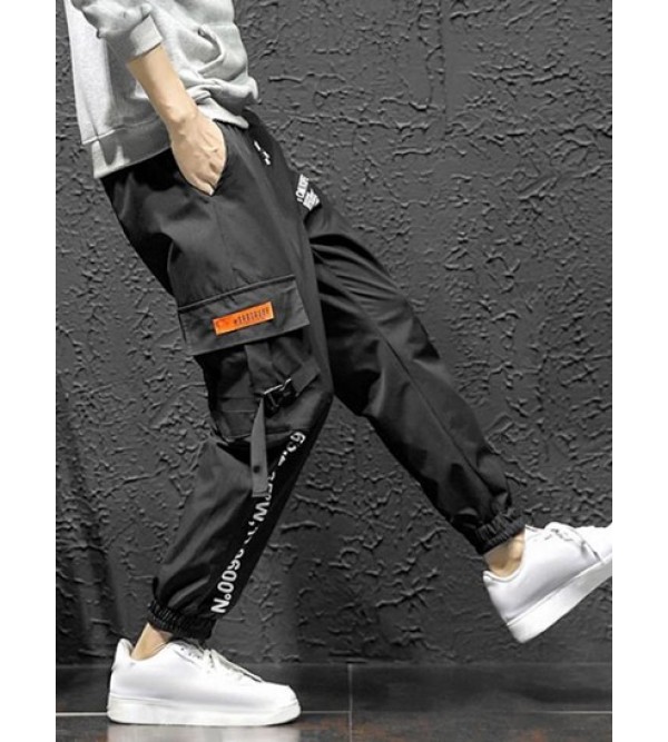Letter Print Flap Pockets Cargo Jogger Techwear Pants