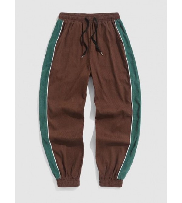 Colorblock Corduroy Drawstring Jogger Pants