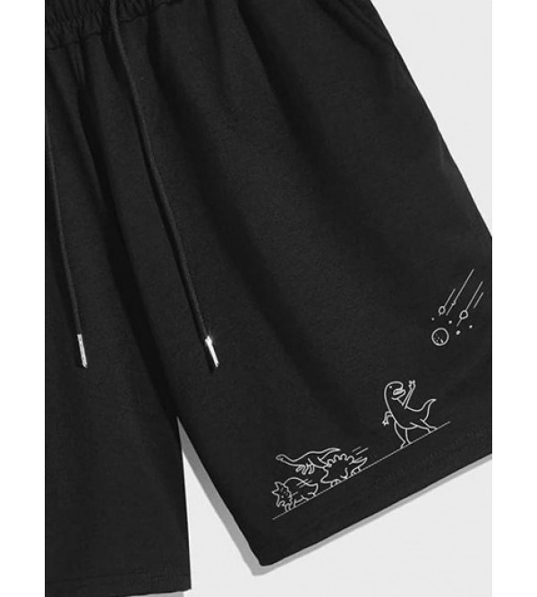 Dinosaur Print Drawstring Sweat Shorts
