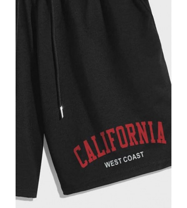CALIFORNIA Print Casual Drawstring Shorts