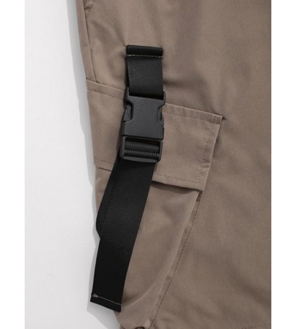 Streetwear Multi-Pocket Strap Drawstring Cargo Shorts