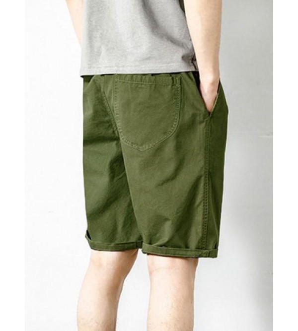 Solid Color Multi-Pocket Drawstring Casual Shorts
