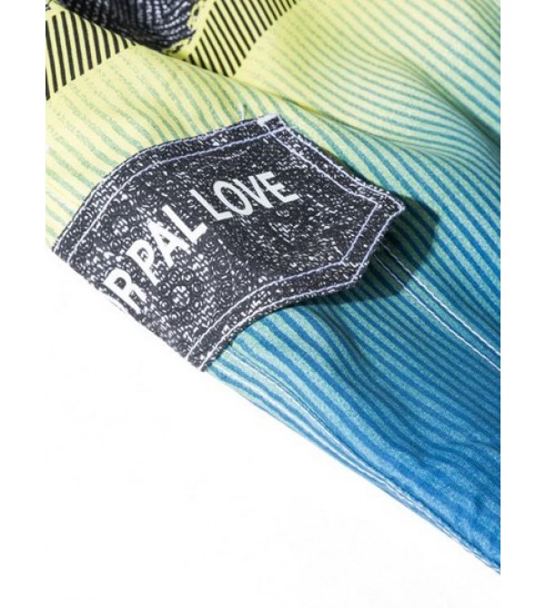 Ombre Stripe Print Letter Patch Drawstring Casual Shorts