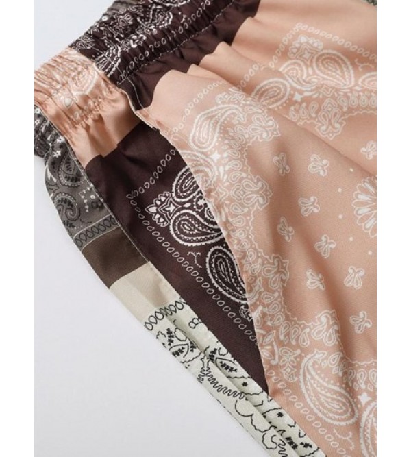 Scarf Print Drawstring Casual Beach Shorts