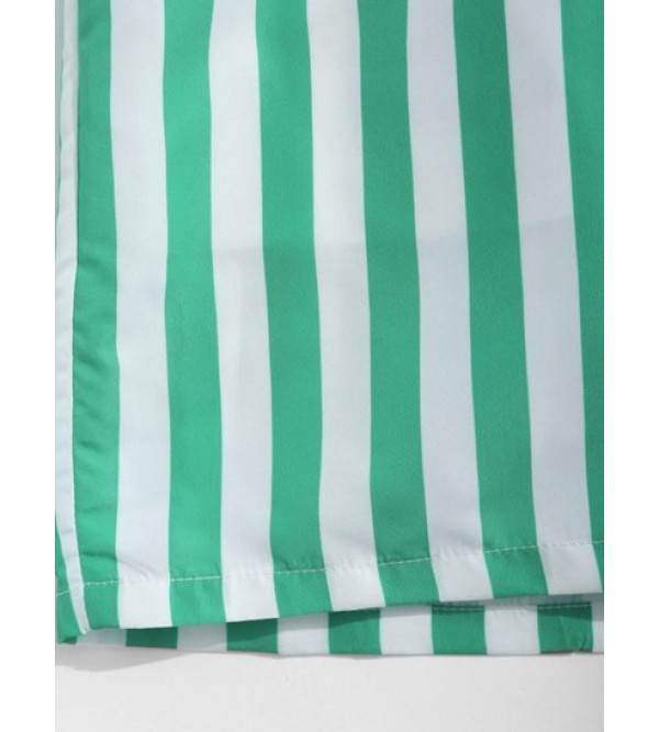 Colorblock Vertical Stripe Pattern Drawstring Board Shorts