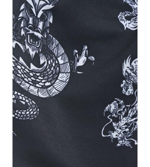 Chinese Style Dragon Print Vacation Beach Drawstring Shorts