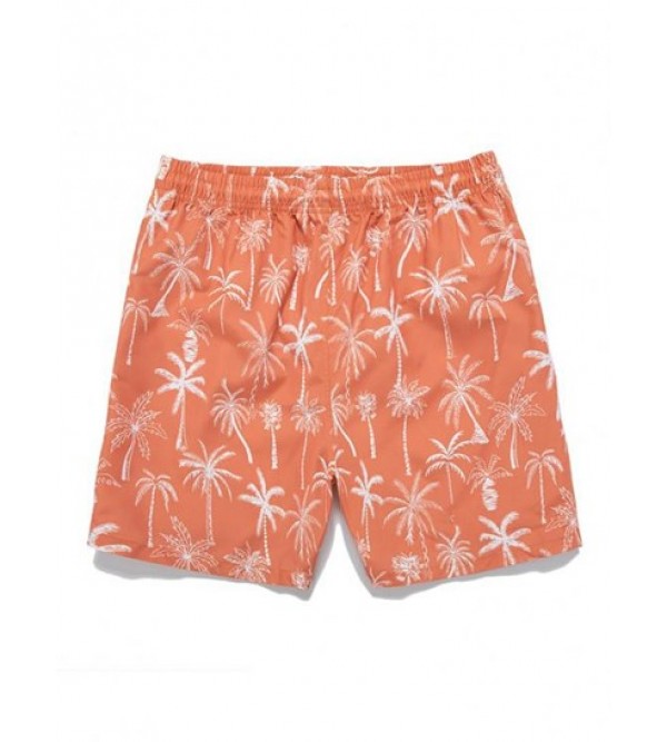 Drawstring Pockets Coconut Palm Tree Hawaiian Vacation Beach Shorts