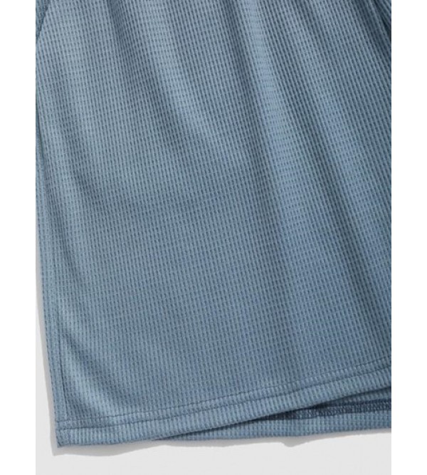 Textured Drawstring Solid Color Causal Shorts