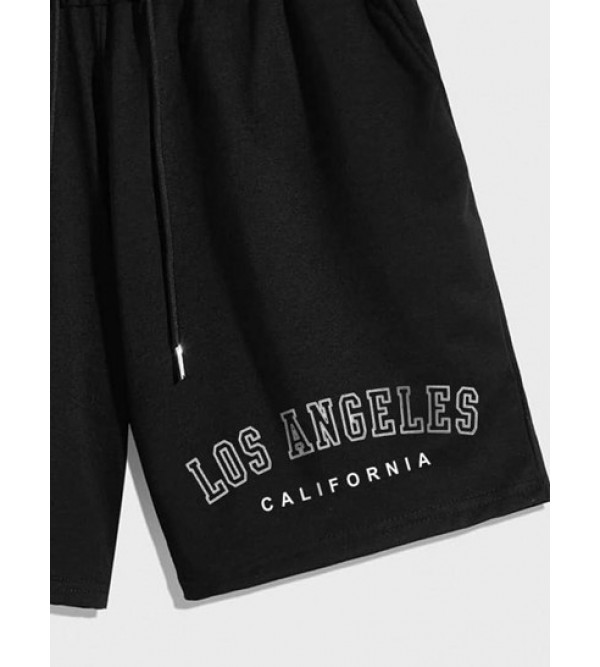 LOS ANGELES Letter Printed Drawstring Shorts