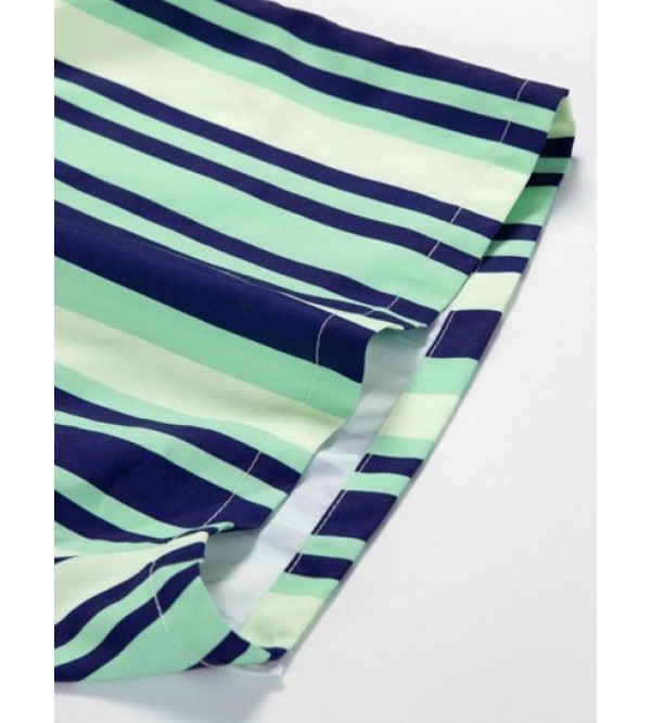 Vertical Stripe Print Casual Pocket Beach Shorts