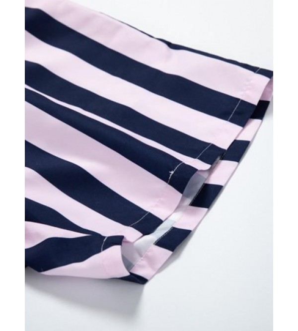 Striped Colorblock Drawstring Pocket Beach Shorts