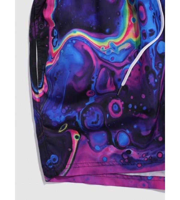 Drawstring Iridescence Print Vacation Shorts