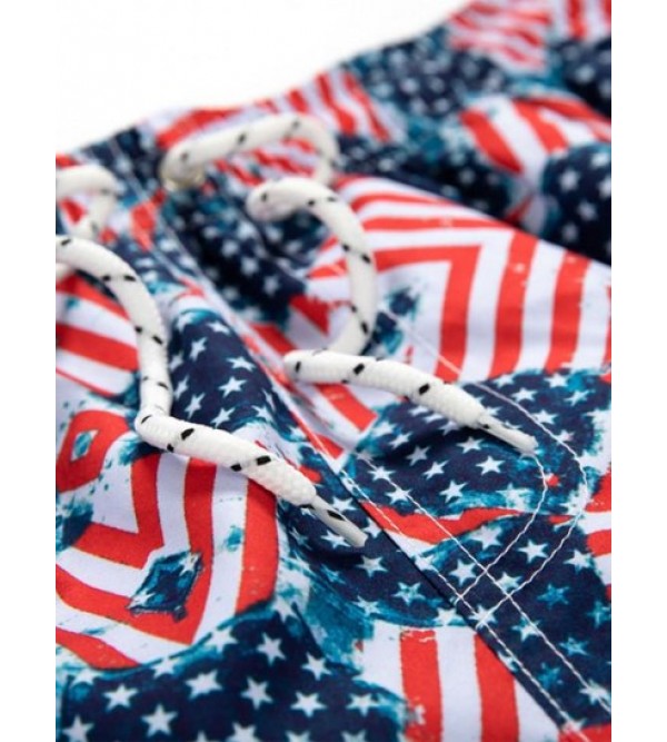 Drawstring Pockets American Flag Casual Shorts