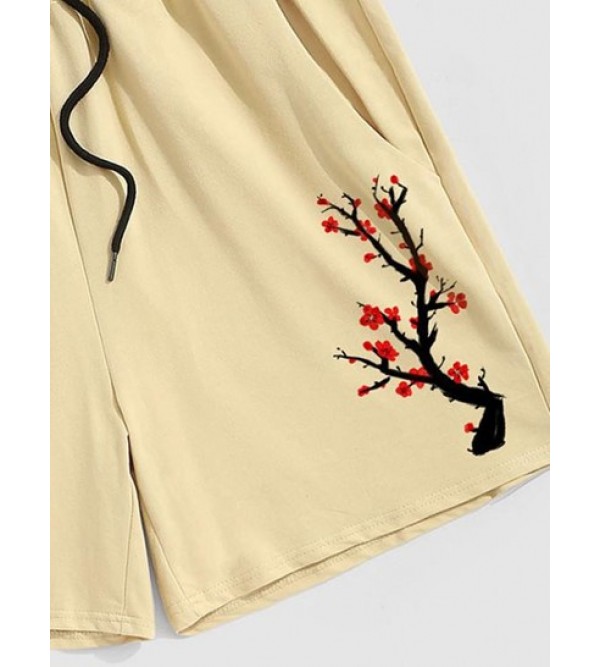 Plum Blossoms And Chinese Characters Print Shorts
