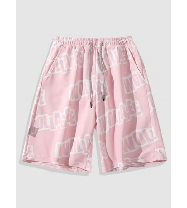 Contrast Letter Print Drawstring Shorts