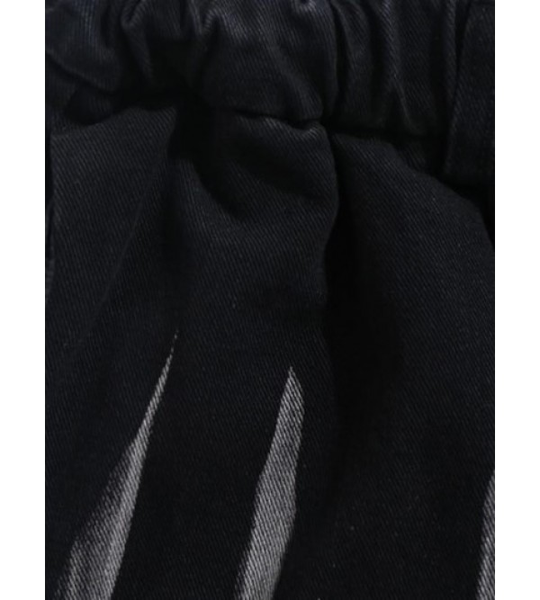 Striped Frayed Denim Shorts