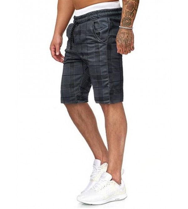 Plaid Pattern Casual Drawstring Shorts