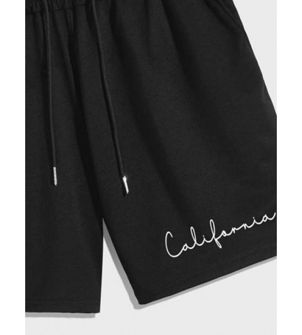 Handwriting California Letter Print Casual Shorts