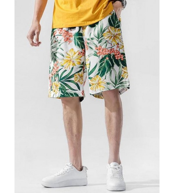 Floral Print Drawstring Casual Beach Shorts