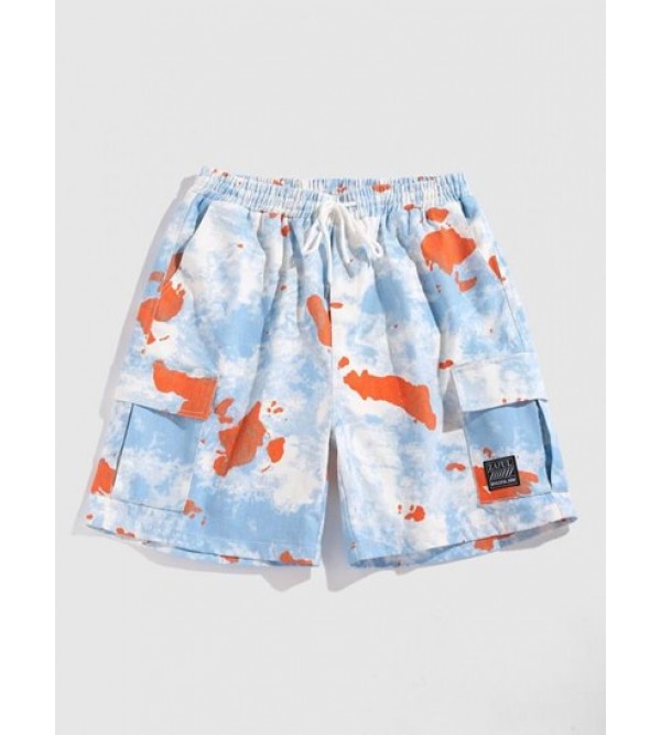 Tie Dye Print Applique Detail Streetwear Cargo Shorts