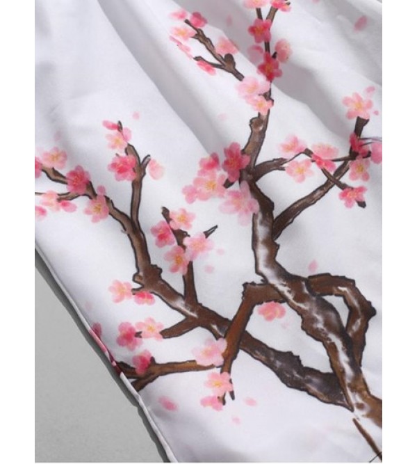 Flower Flying Crane Print Beach Shorts