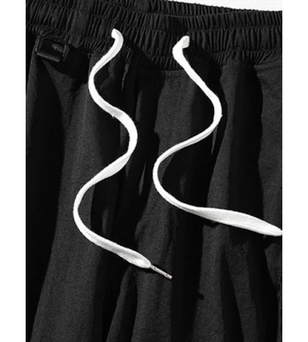 Streetwear Drawstring Letter Print Pocket Cargo Shorts