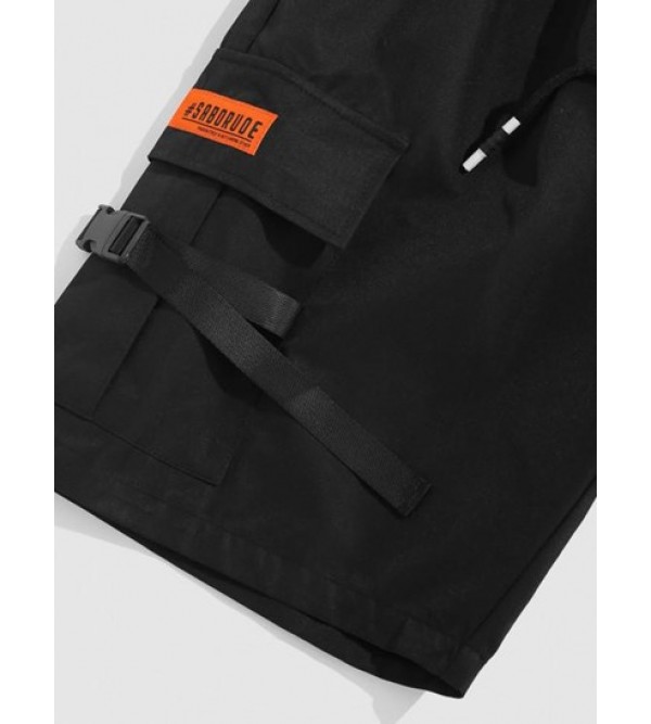 Letter Graphic Buckle Drawstring Streetwear Cargo Shorts