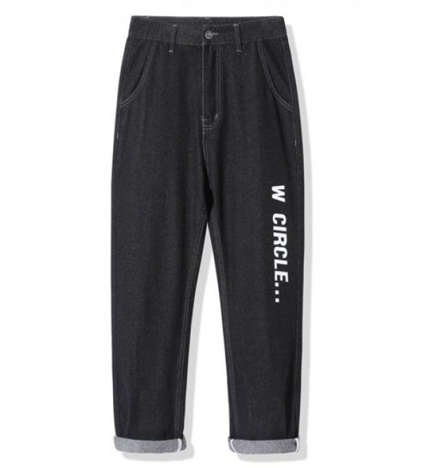 Letters Print Zipper Fly Tapered Jeans