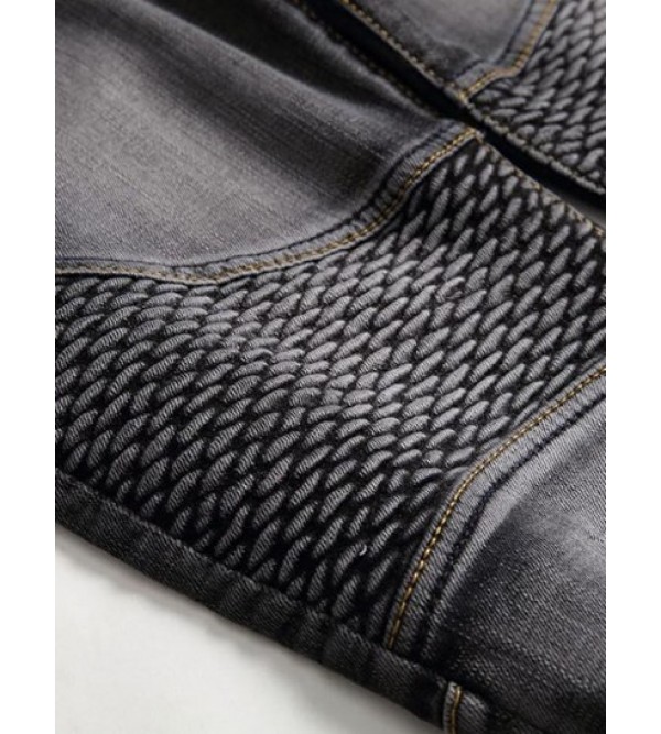 Pleated Patch Stitching Jeans