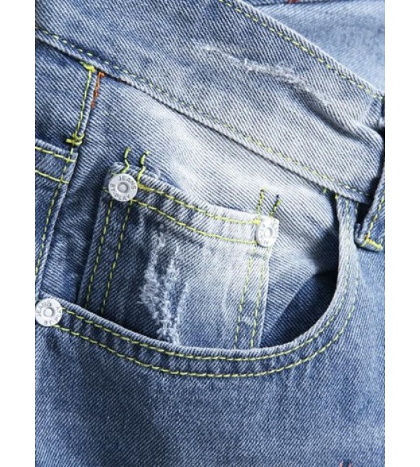 Splash Paint Pattern Destroyed Denim Shorts