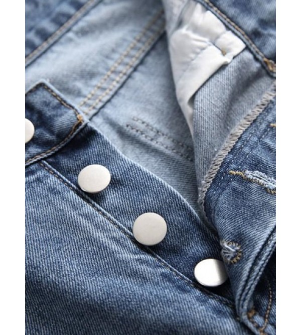 Destroyed Ripped Button Fly Skinny Jeans